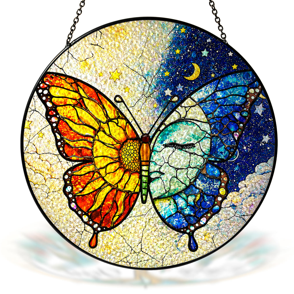 Butterfly Sun & Moon Stained Glass Suncatcher