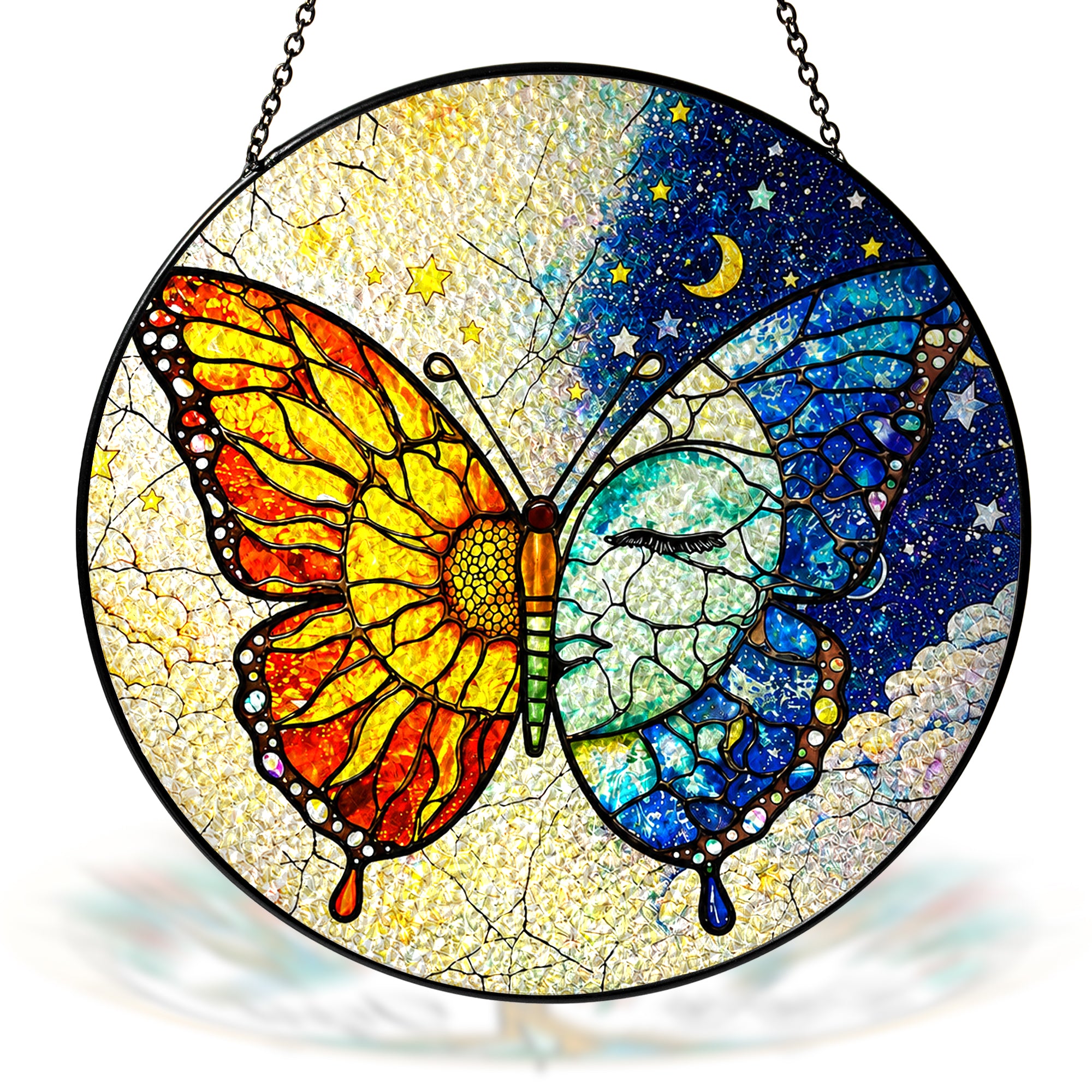 Butterfly Sun & Moon Stained Glass Suncatcher