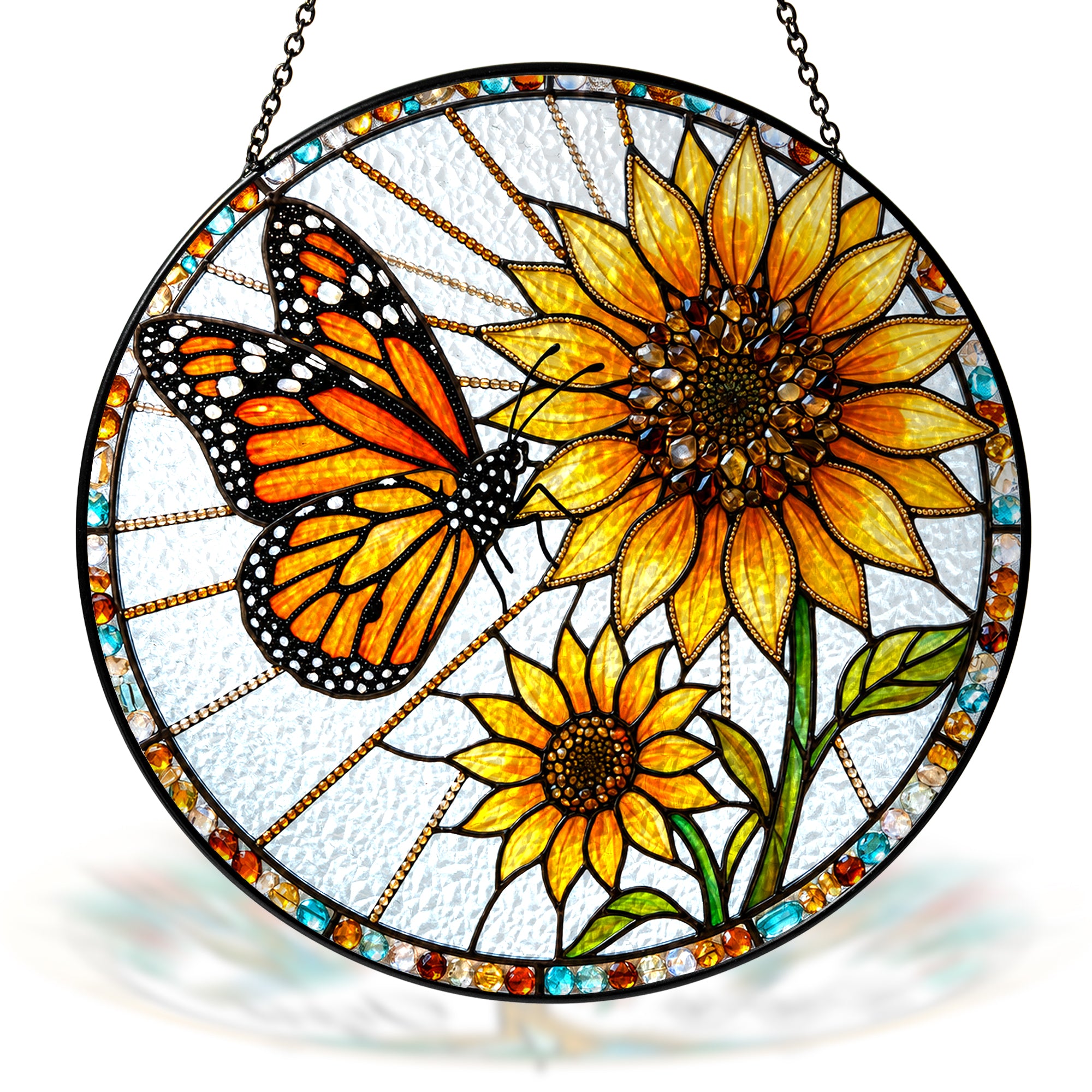 Monarch Sunflower Stained Glass Suncatcher