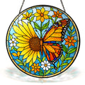 Sunflower & Monarch Butterfly Stained Glass Suncatcher