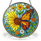 Sunflower & Monarch Butterfly Stained Glass Suncatcher