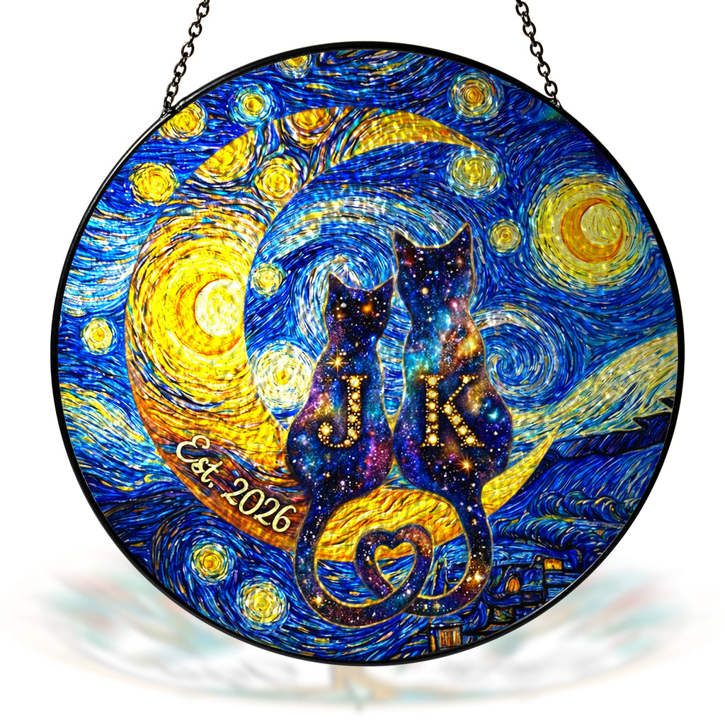 Custom Cat Couple Stained Glass Suncatcher