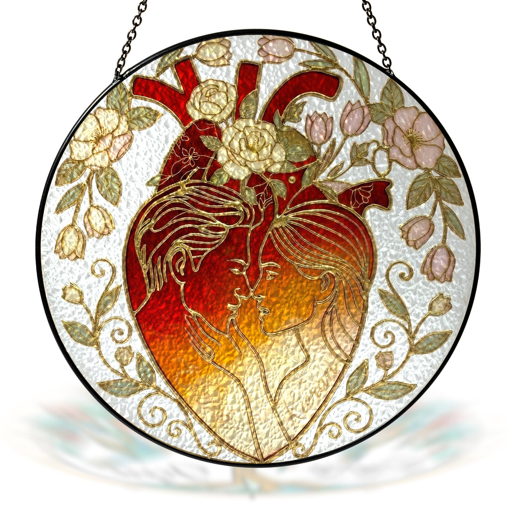 Custom Couple Heart Stained Glass Suncatcher
