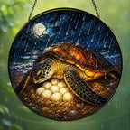 Mother Sea Turtle & Nest Stained Glass Suncatcher
