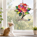 Personalized Red Rose Holographic Acrylic Suncatcher