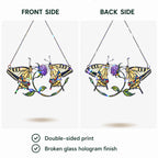 Twin Swallowtail Butterflies & Purple Clover Holographic Acrylic Suncatcher