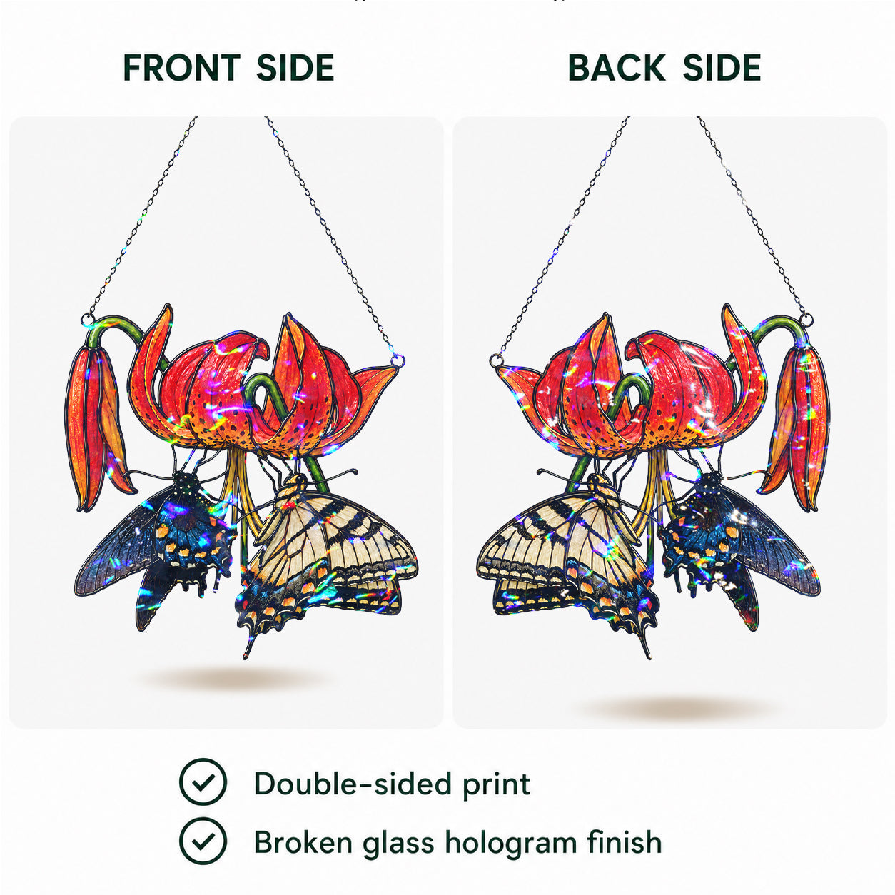 Swallowtail Butterflies & Tiger Lily Holographic Acrylic Suncatcher