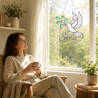 Personalized White Dove & Olive Branch Holographic Acrylic Suncatcher