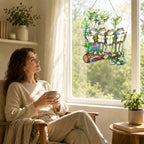 Four Frogs Reading Books on a Log Holographic Acrylic Suncatcher