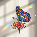 Orange & Blue Butterfly with Marigold Holographic Acrylic Suncatcher