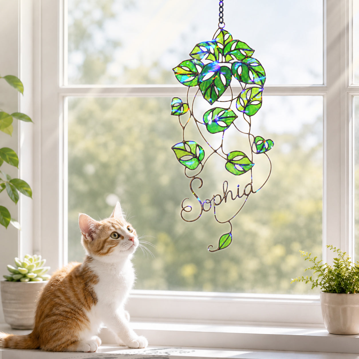 Personalized Monstera Trailing Vine Holographic Acrylic Suncatcher
