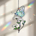 Mint Butterfly & White Blossom Holographic Acrylic Suncatcher