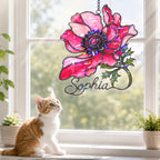 Personalized Pink Anemone Flower Holographic Acrylic Suncatcher