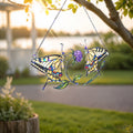 Twin Swallowtail Butterflies & Purple Clover Holographic Acrylic Suncatcher