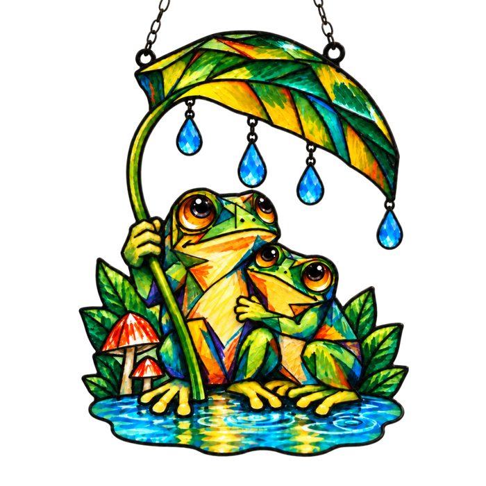 Until We Croak Frog Couple Under a Leaf Suncatcher