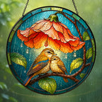 Lovebirds Flower Umbrella Stained Glass Suncatcher