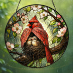 Cardinal Couple & Nest Stained Glass Suncatcher