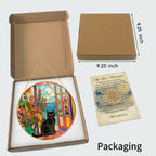 Black cat window stained glass suncatcher gift box packaging