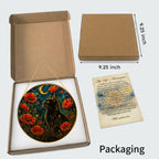 Black cat and red poppies stained glass suncatcher gift box packaging