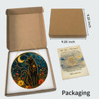 Black cat crescent moon stained glass suncatcher gift box packaging