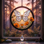 Butterfly Stained Glass Suncatcher Window Hanging with Crystal Prism