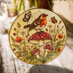 Robin & Mushroom Stained Glass Suncatcher