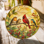 Cardinal & Songbirds Stained Glass Suncatcher