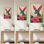 Hummingbird Canvas Wall Art Colorful Painting with Flower, Botanical Bird Prints for Living Room Bedroom Office