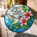 Enjoy the Little Things Hummingbird Stained Glass Suncatcher