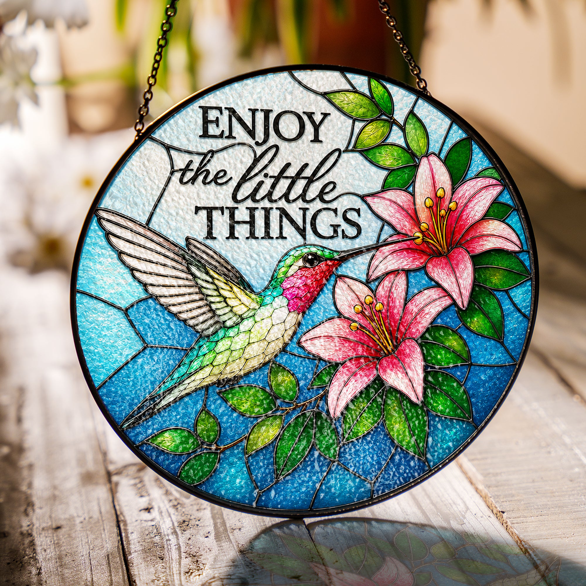 Enjoy the Little Things Hummingbird Stained Glass Suncatcher