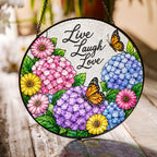 Live Laugh Love Floral Butterfly Stained Glass Suncatcher