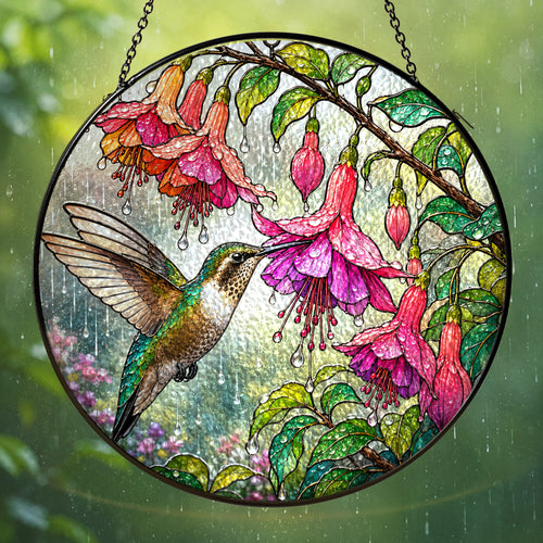 Hummingbird & Fuchsia Stained Glass Suncatcher