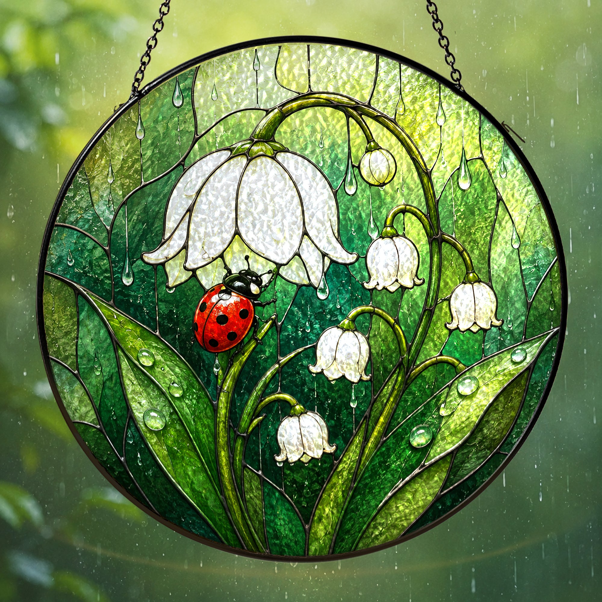 Ladybug & Lily of the Valley Stained Glass Suncatcher