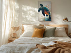 Sea Turtle Canvas Wall Art with Coral Reef and Gold Line Design