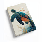 Sea Turtle Canvas Wall Art with Coral Reef and Gold Line Design