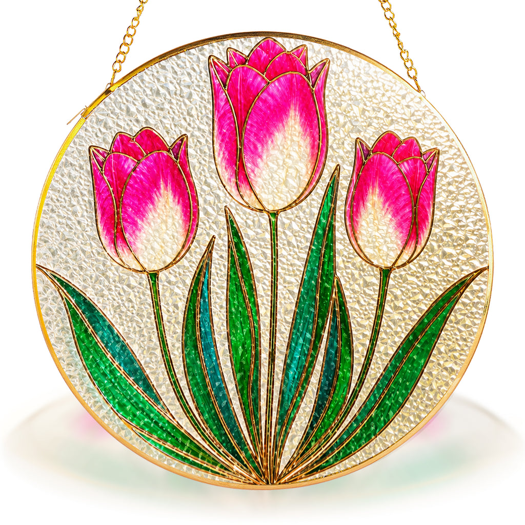 Pink Tulip Stained Glass Suncatcher