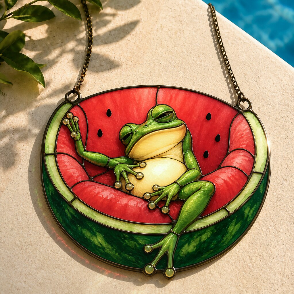 Watermelon Frog Holographic Acrylic Suncatcher