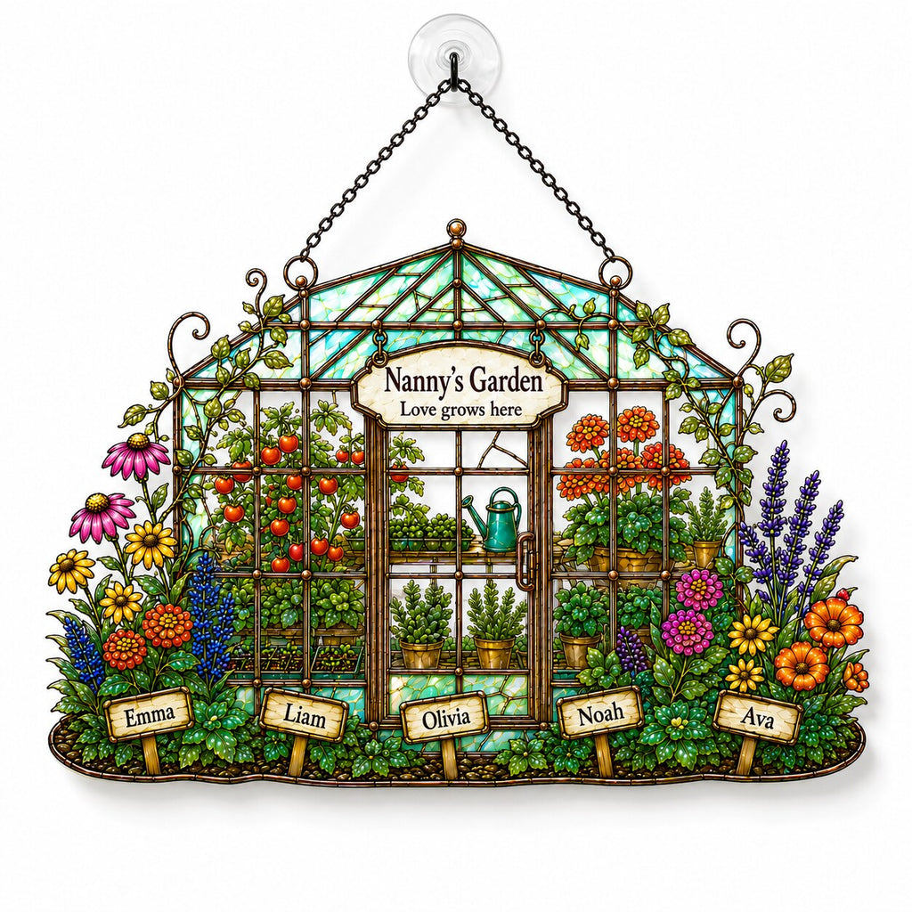 Personalized Nanny's Garden Greenhouse Holographic Acrylic Suncatcher