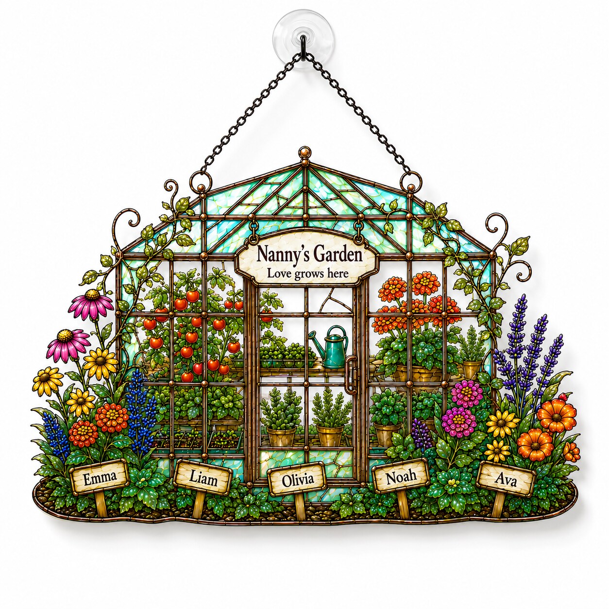 Personalized Nanny's Garden Greenhouse Holographic Acrylic Suncatcher