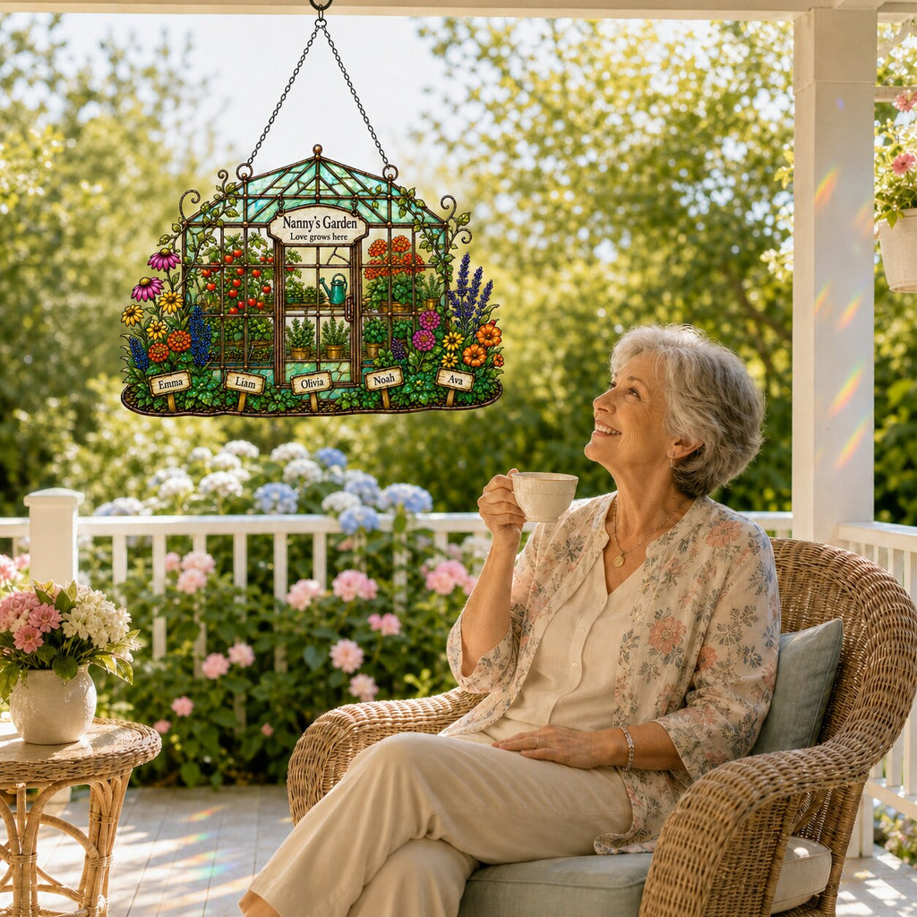 Personalized Nanny's Garden Greenhouse Holographic Acrylic Suncatcher