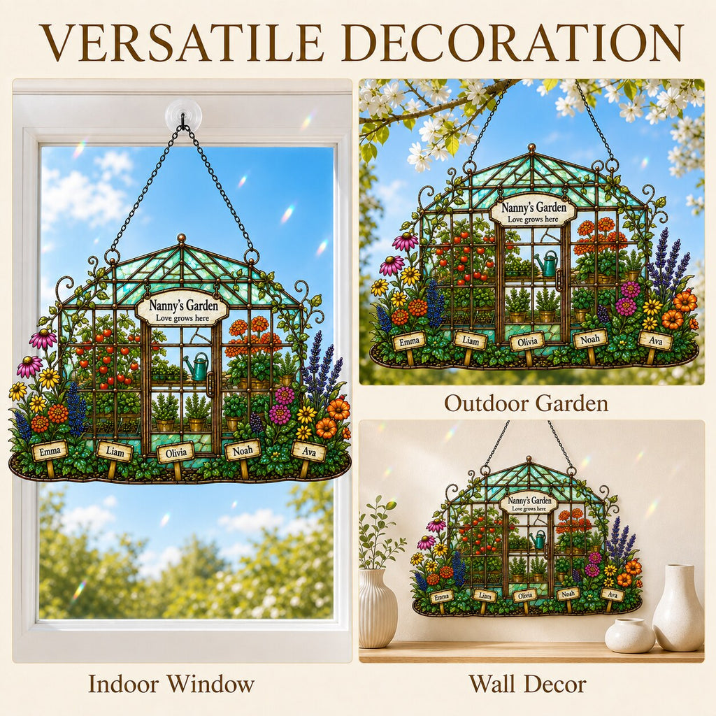 Personalized Nanny's Garden Greenhouse Holographic Acrylic Suncatcher