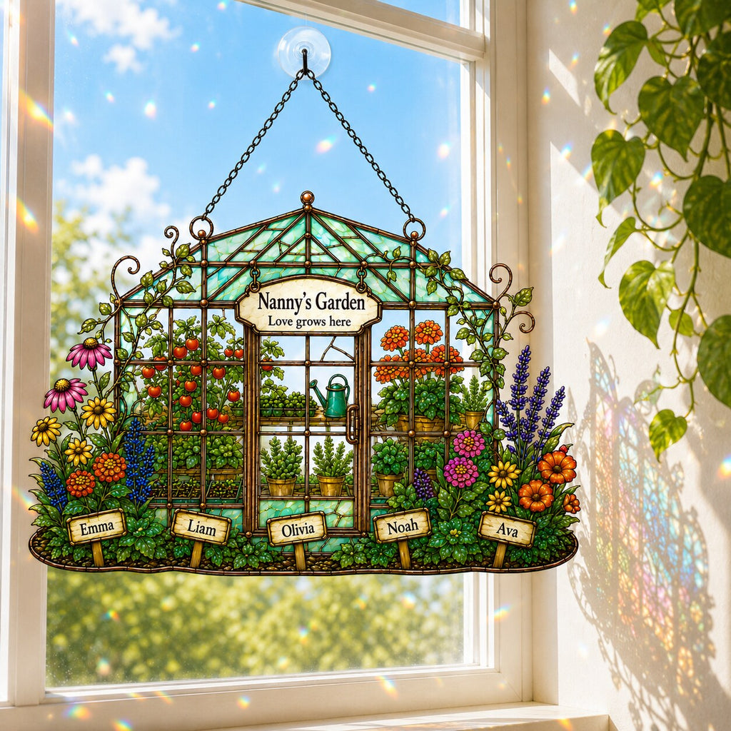 Personalized Nanny's Garden Greenhouse Holographic Acrylic Suncatcher