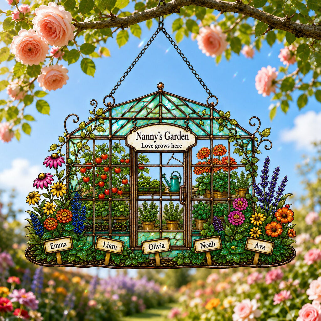 Personalized Nanny's Garden Greenhouse Holographic Acrylic Suncatcher