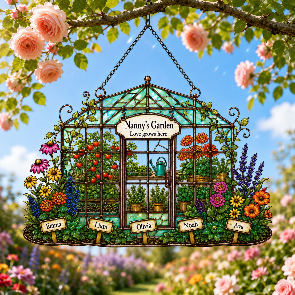Personalized Nanny's Garden Greenhouse Holographic Acrylic Suncatcher