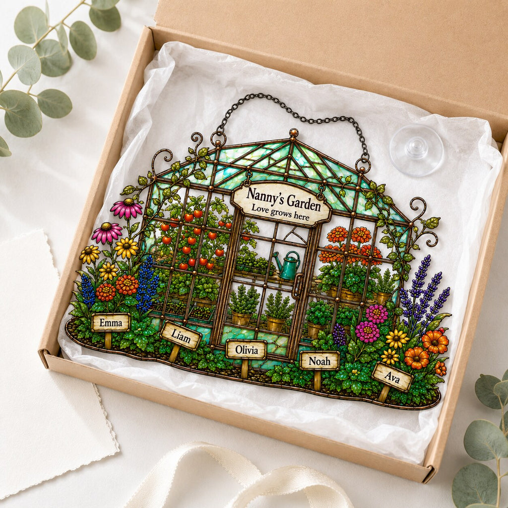 Personalized Nanny's Garden Greenhouse Holographic Acrylic Suncatcher