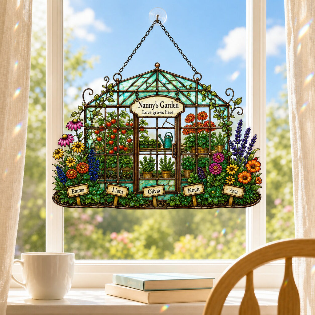 Personalized Nanny's Garden Greenhouse Holographic Acrylic Suncatcher