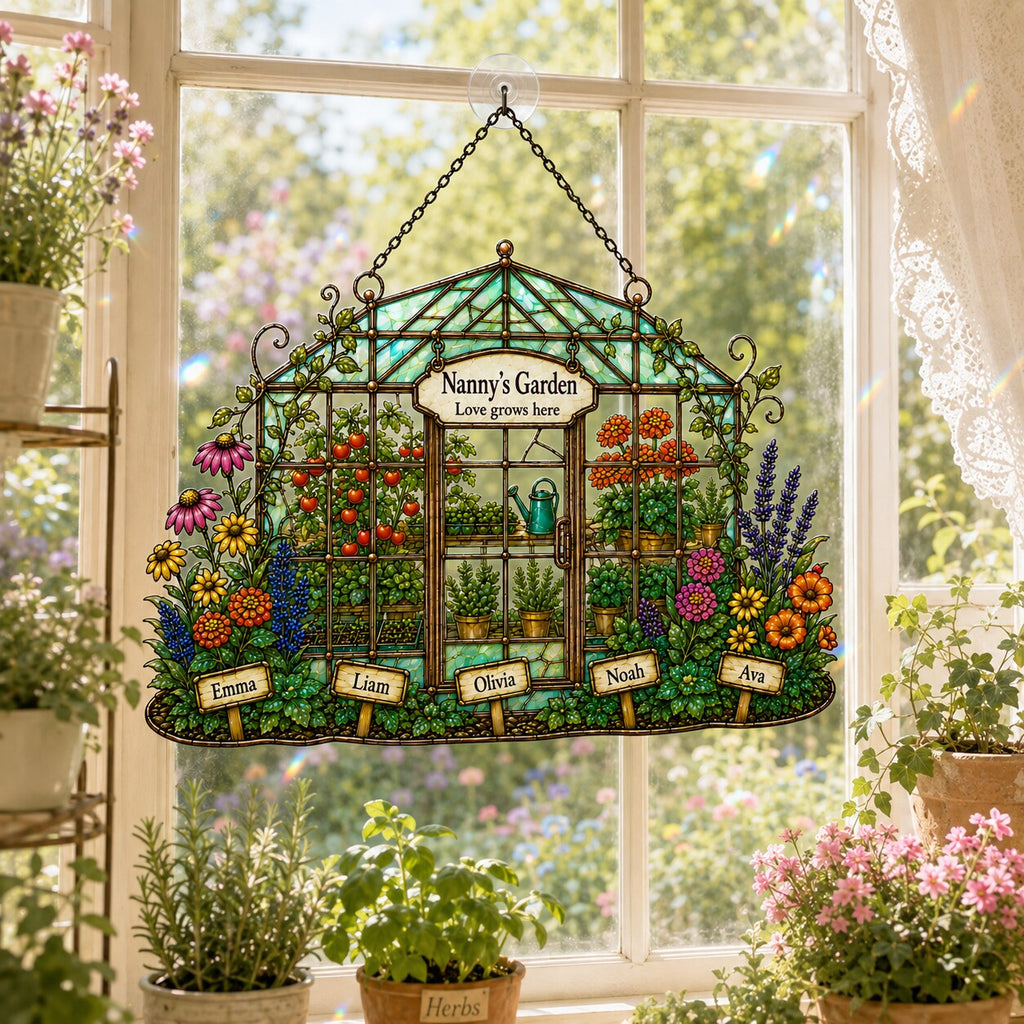 Personalized Nanny's Garden Greenhouse Holographic Acrylic Suncatcher