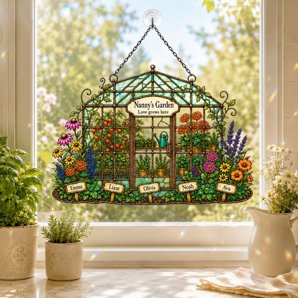 Personalized Nanny's Garden Greenhouse Holographic Acrylic Suncatcher