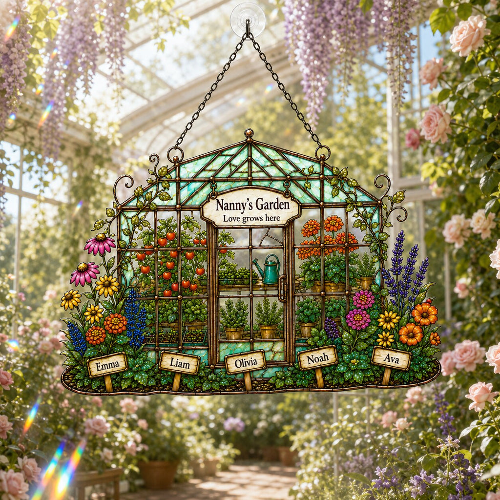 Personalized Nanny's Garden Greenhouse Holographic Acrylic Suncatcher