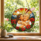 Personalized Poppy Sunrise Photo Stained Glass Suncatcher
